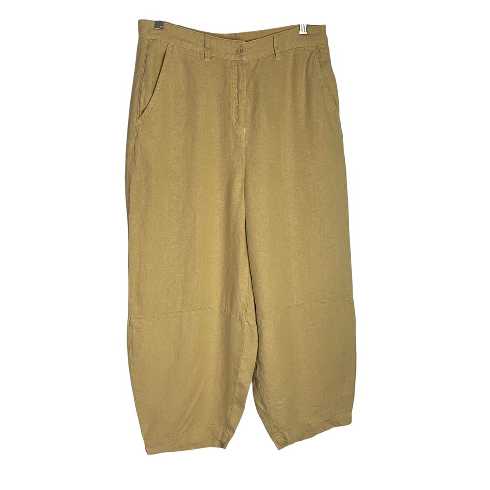 Poetry Womens 100% Linen Lantern Pants Trousers Size 8 Gold Cropped Barrel Leg